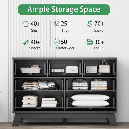 Fluted Dresser for Bedroom with 7 Drawers, 48" Wide Chest of Drawers with Metal Handle, Modern Wood