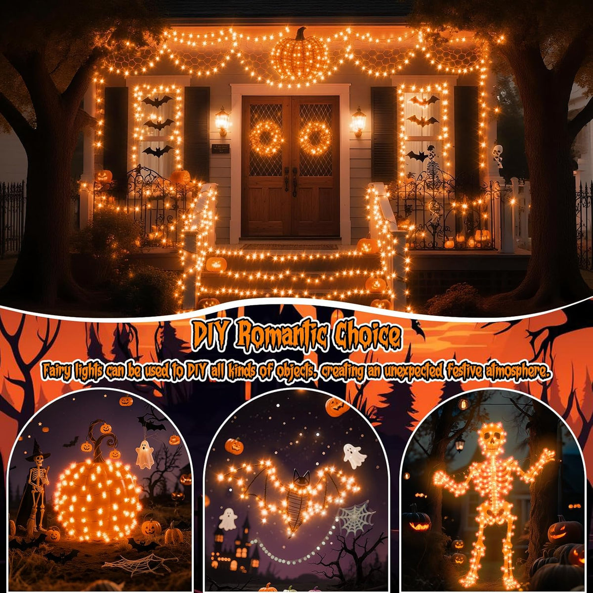 TingMiao Halloween Orange Fairy Lights Battery Operate,7.2ft 20 LEDs String Lights Silver Copper