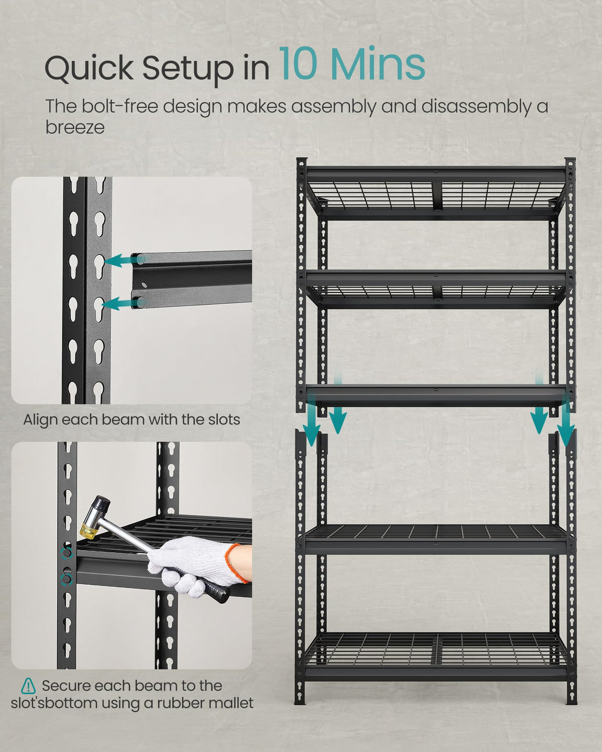 SONGMICS 5-Tier Steel Storage Shelves, Boltless Assembly, 2,250 lb Load