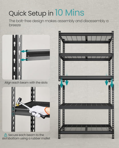 SONGMICS 5-Tier Steel Storage Shelves, Boltless Assembly, 2,250 lb Load