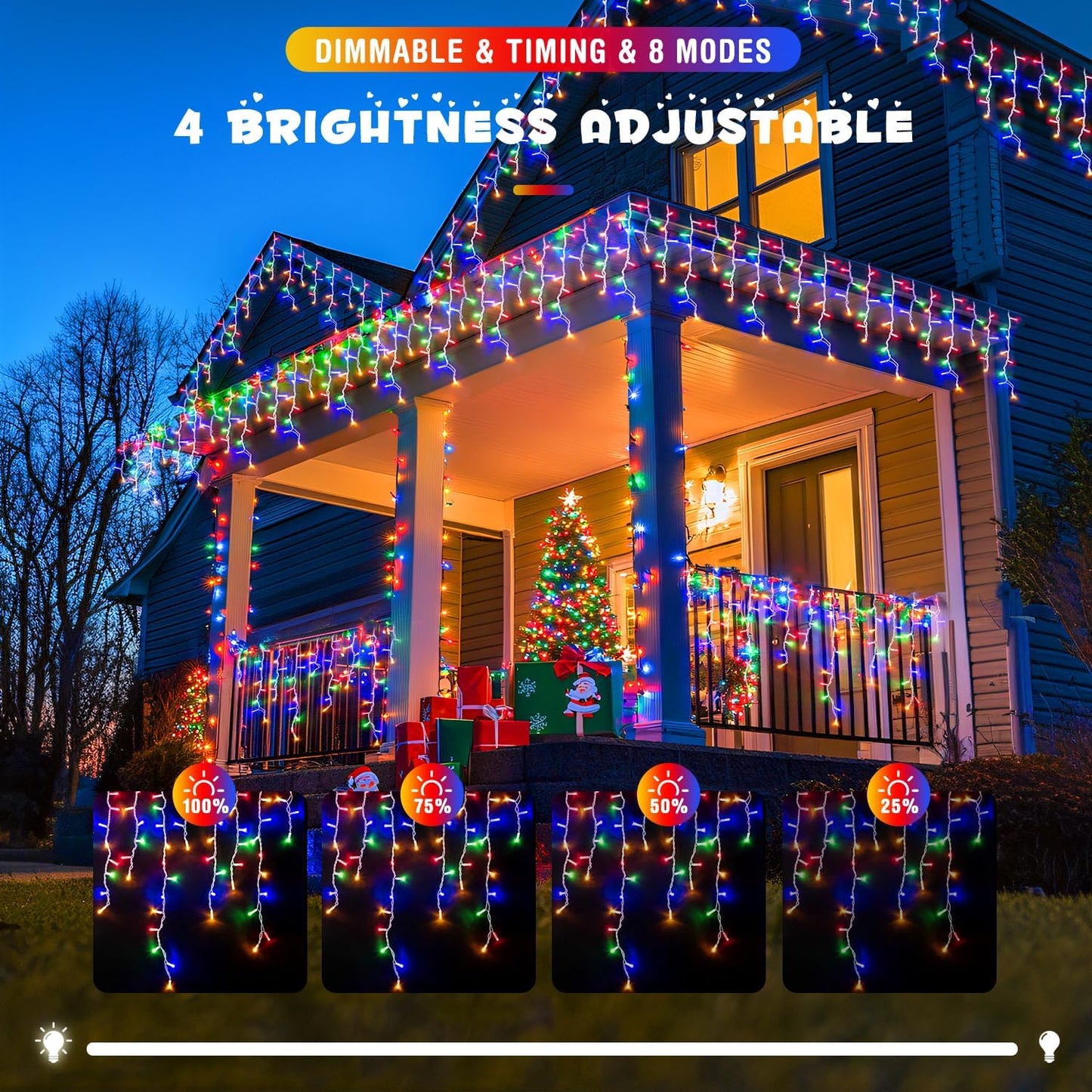 JMEXSUSS 400 LED 38.8Ft Icicle Christmas Lights With Remote - Outdoor Multicolor String Lights Plug