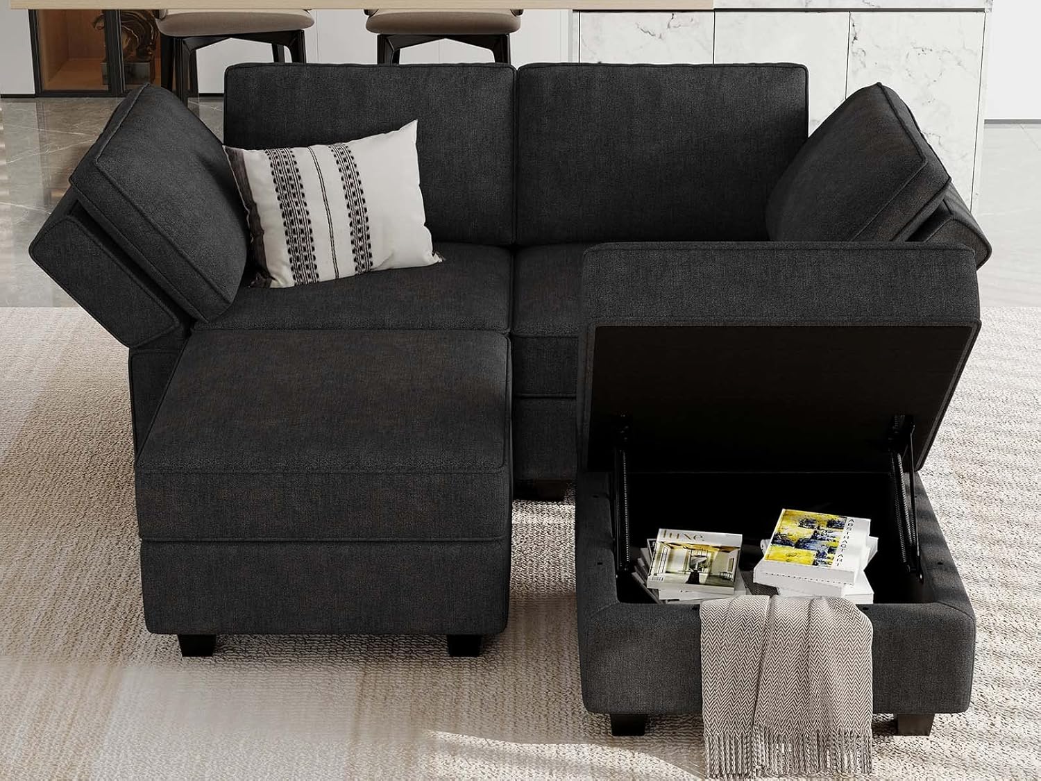 Bellfin Modular Sectional Sleeper Sofa Convertible Sofas with Storage Ottomans Small Sectional
