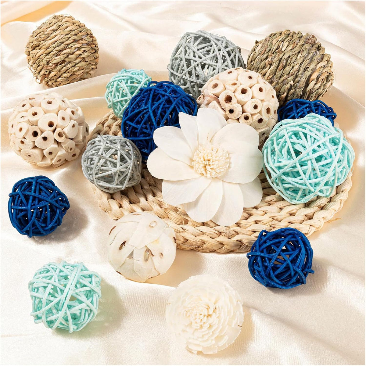 15Pcs Blue and White Decorative Balls for Potpourri Bowl Filler, Bowl Filler for Table Centerpiece