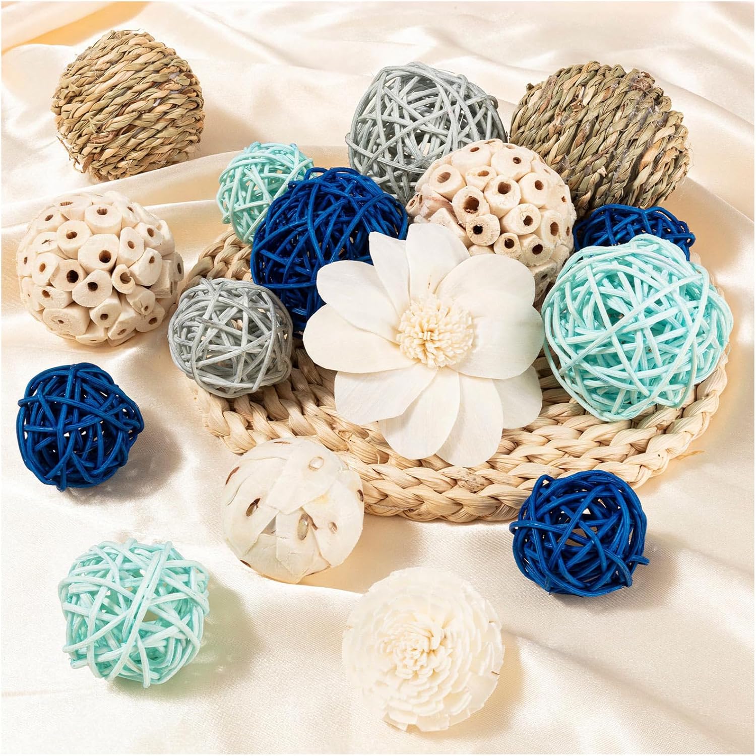 15Pcs Blue and White Decorative Balls for Potpourri Bowl Filler, Bowl Filler for Table Centerpiece