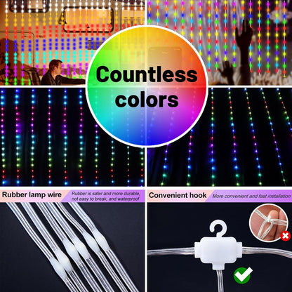 HXWEIYE 300LED Unlimited RGB Colors Changing Curtain Lights with Remote & APP Control, Smart