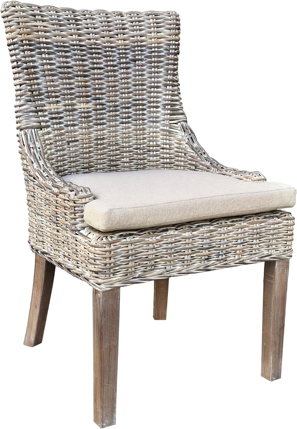 Alfresco Kuba-Weave Wicker Dining Chair, Patio Seating, Savannah Wash, 21.5 Inches x 24 Inches x 36