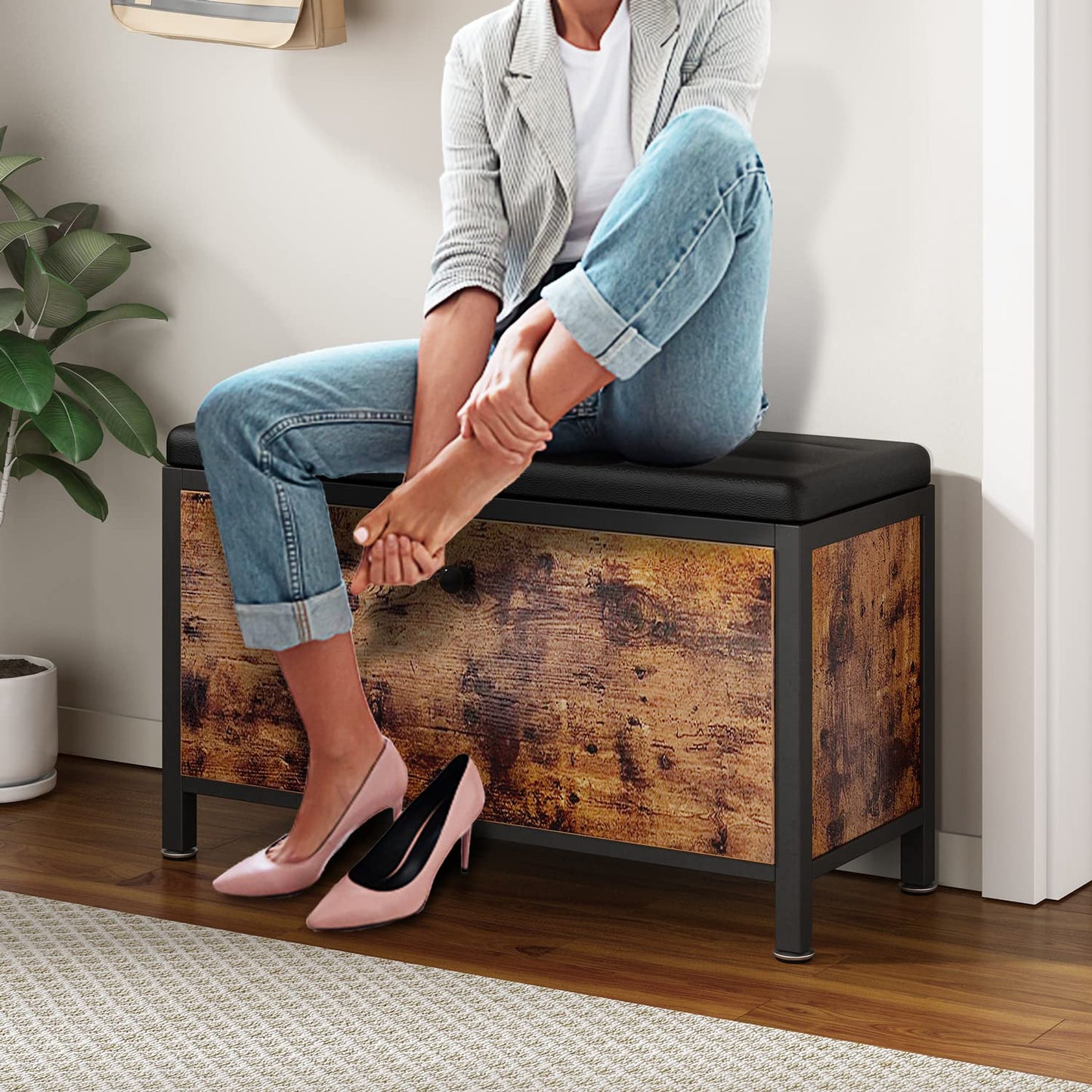 Mostmahes 8-10 Pairs Shoe Storage Bench with Hidden Shoe Rack, Entryway Bench Seat with Shoe