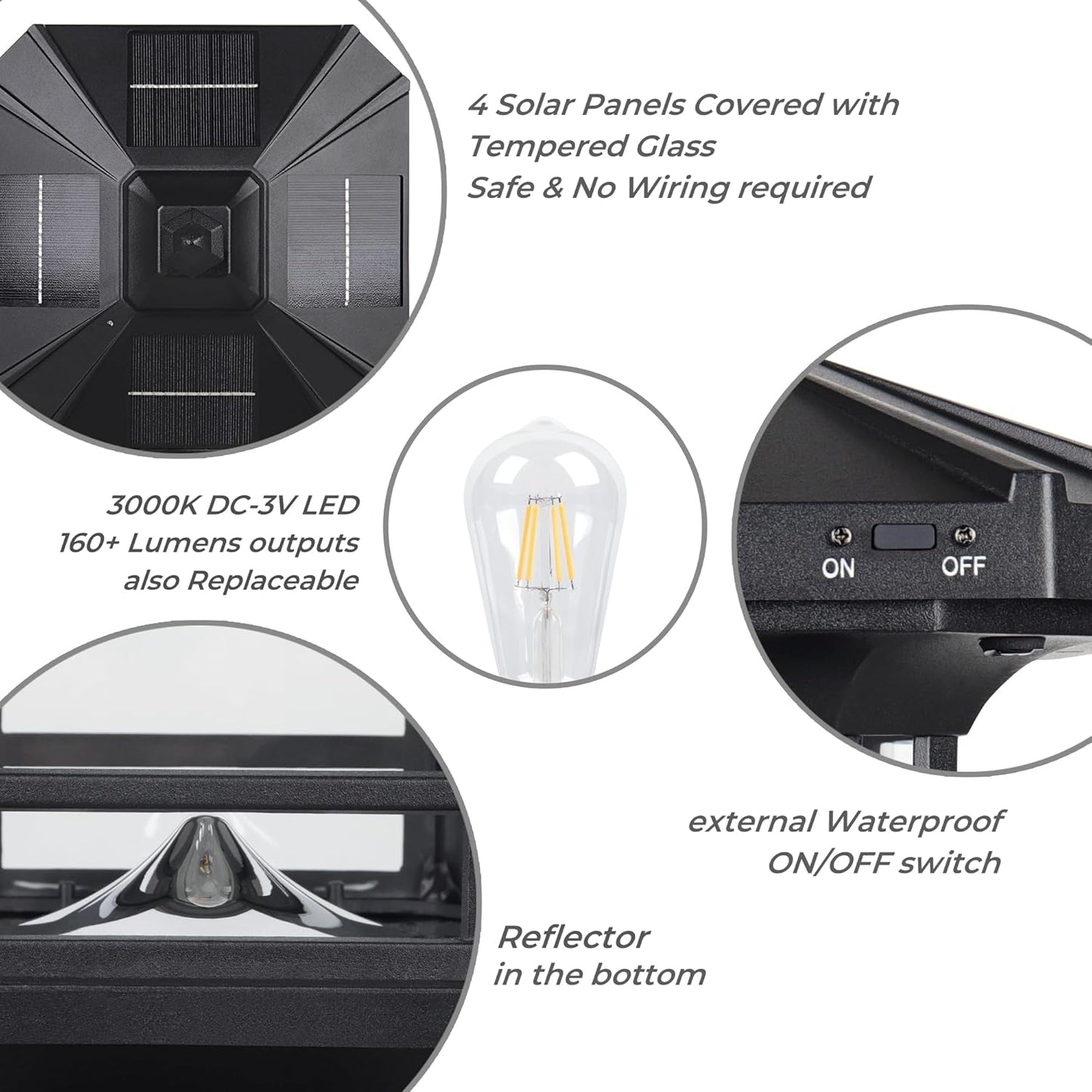 Kemeco Solar Post Light Outdoor, ST4338Q Dusk to Dawn Post Lamp Solar Powered with Pier Mount Base