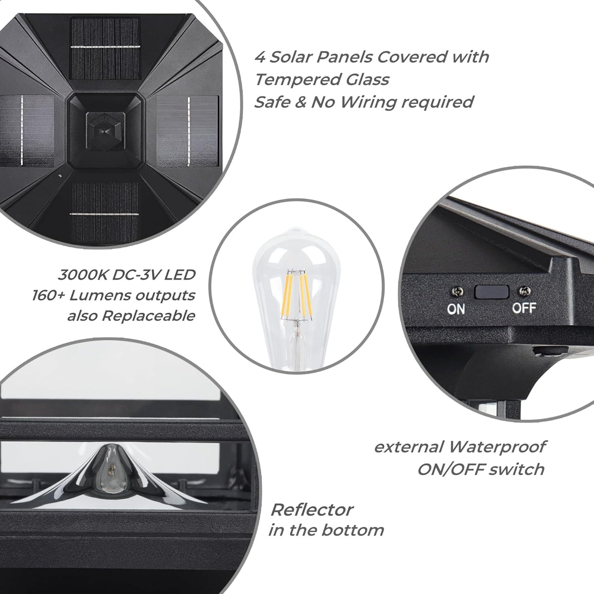 Kemeco Solar Post Light Outdoor, ST4338Q Dusk to Dawn Post Lamp Solar Powered with Pier Mount Base