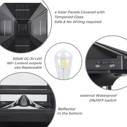 Kemeco Solar Post Light Outdoor, ST4338Q Dusk to Dawn Post Lamp Solar Powered with Pier Mount Base