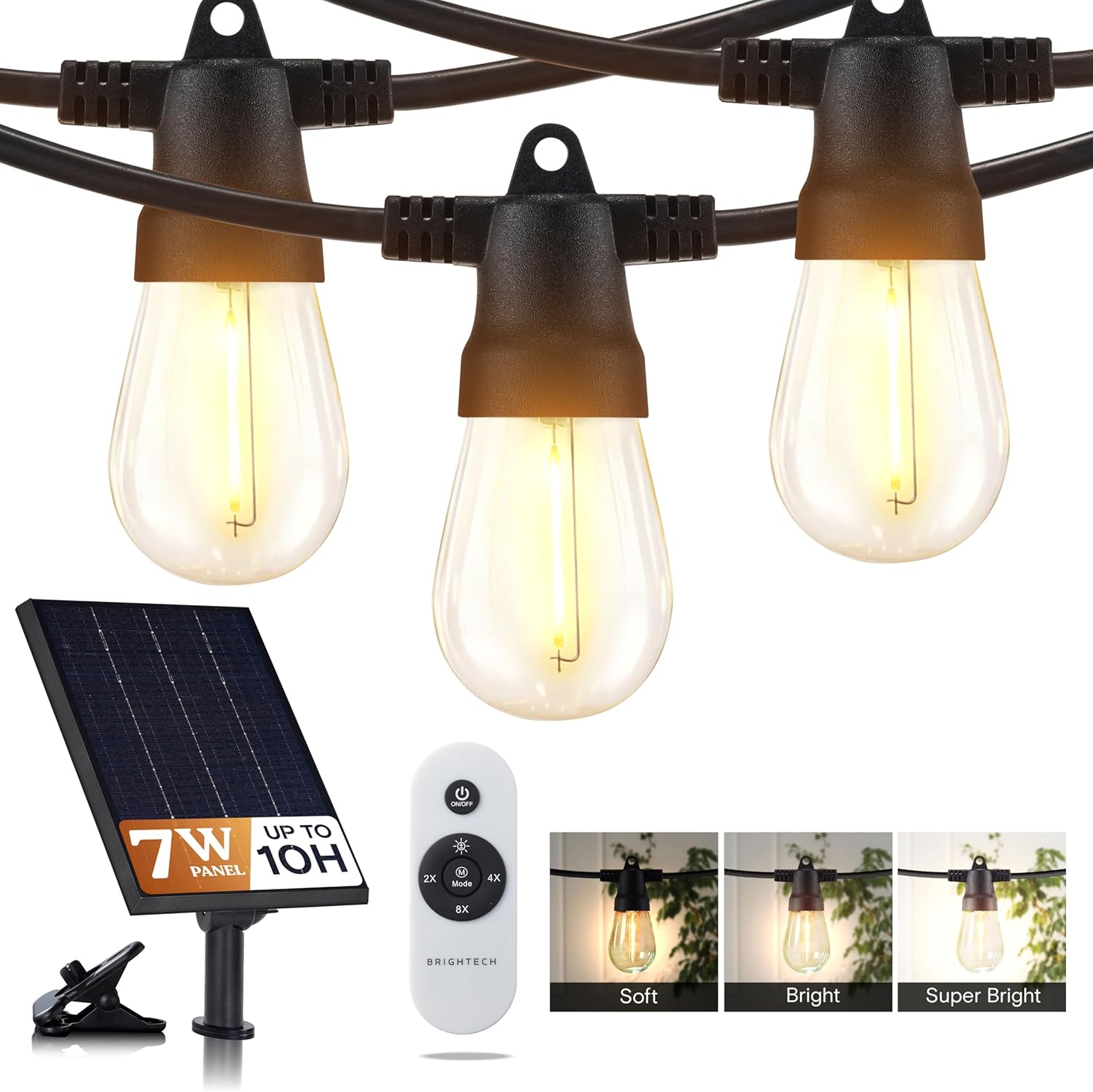 Brightech 104 (52x2) FT Ambience Pro Solar Powered Outdoor LED String Lights - Waterproof Remote