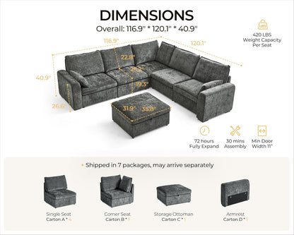 Oversized Modular Sofa Comfy Cloud Couch with Storage, Extra Deep Plush Sectional Sofa Set for