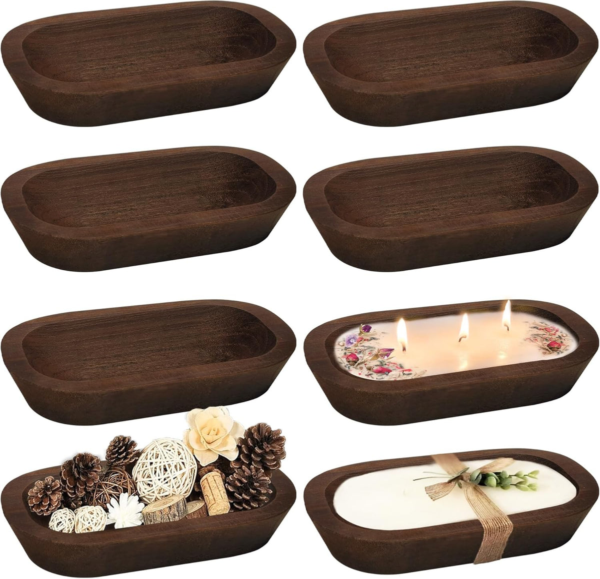 Royxen 8 Pack Wood Dough Bowl, Wooden Dough Bowls Paulownia, Rustic Bowl Vintage, Bowls for Candle