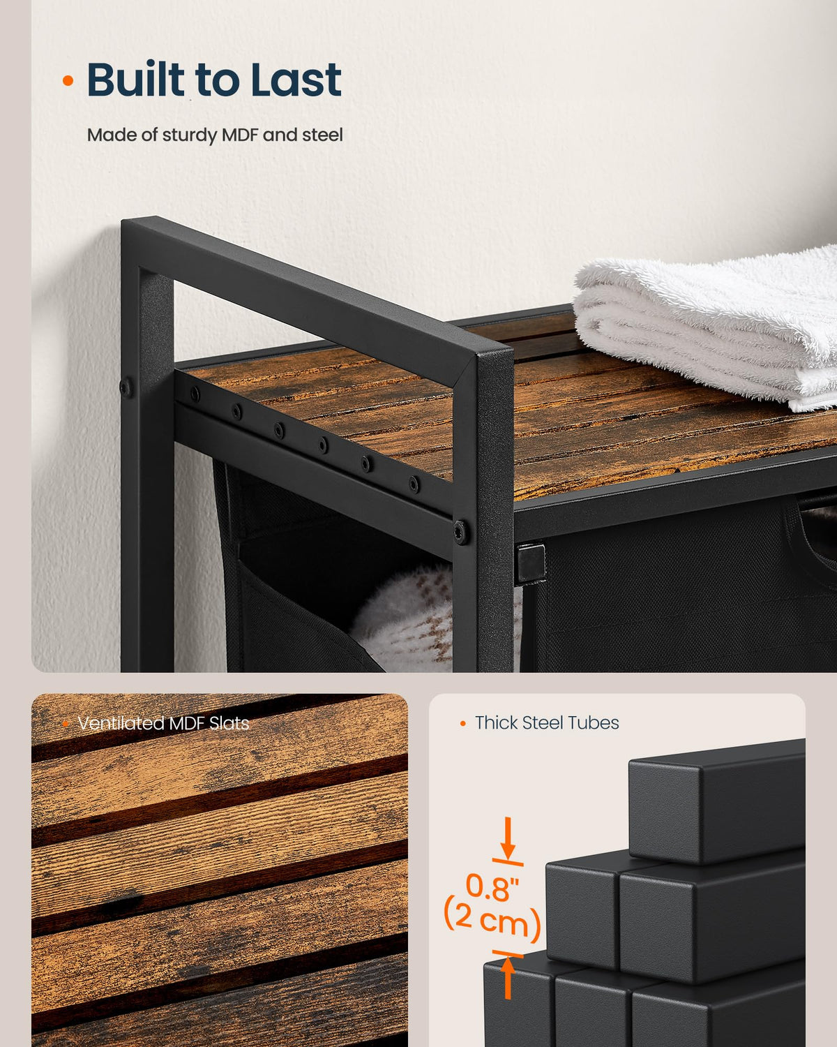 SONGMICS HOME Laundry Basket Sorter with Storage Shelf, Laundry Hamper with Metal Frame, 2 x 12.1