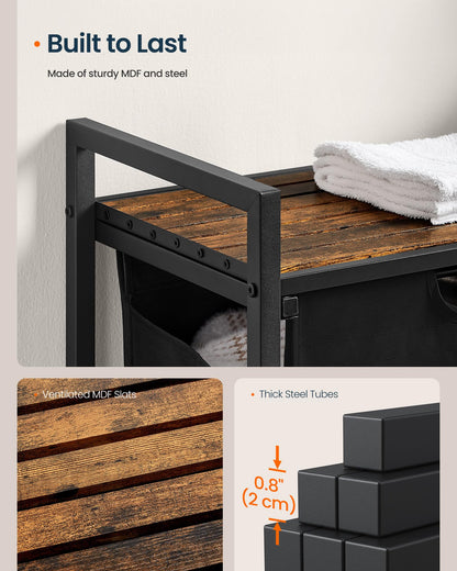 SONGMICS HOME Laundry Basket Sorter with Storage Shelf, Laundry Hamper with Metal Frame, 2 x 12.1