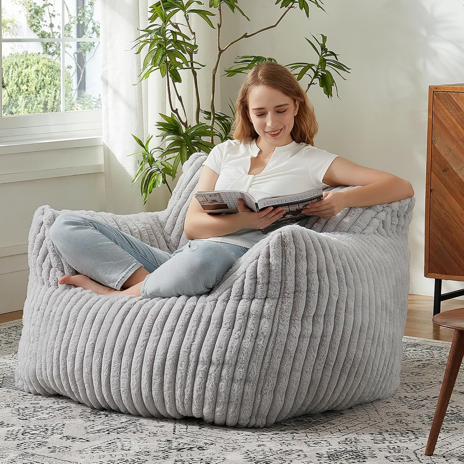 Giant Bean Bag Chairs for Adults with Filling Plush Fluffy Bean Bag Chairs for Teens with Armrests