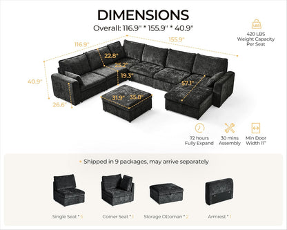 Oversized Modular Sofa Comfy Cloud Couch with Storage, Extra Deep Plush Sectional Sofa Set for