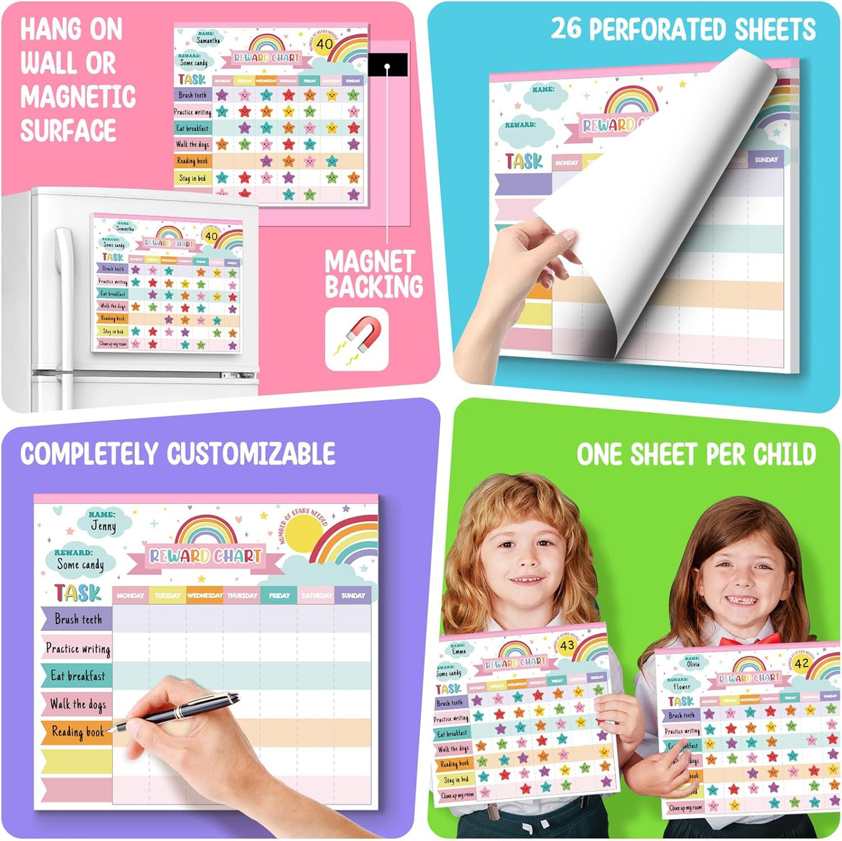 Reward Chart for Kids,Magnetic Behavior Chore Chart for Kids at Home,26 Rainbow White Chore