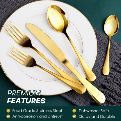 Gold Silverware Set, OGORI 40-Piece Food Grade Stainless Steel Gold Flatware Set, Kitchen Utensil