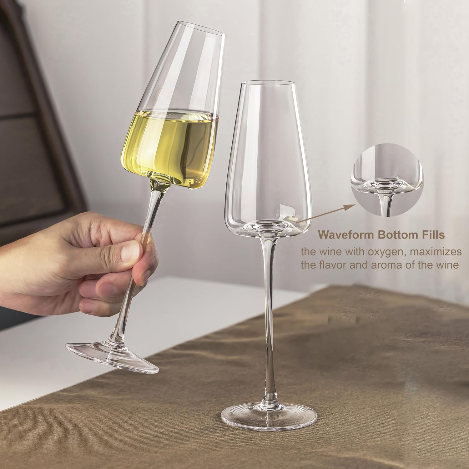 Champagne Flutes Glass Set of 2, Crystal Champagne Glasses 9OZ/ 270ML, Hand Blown Mimosa Glasses