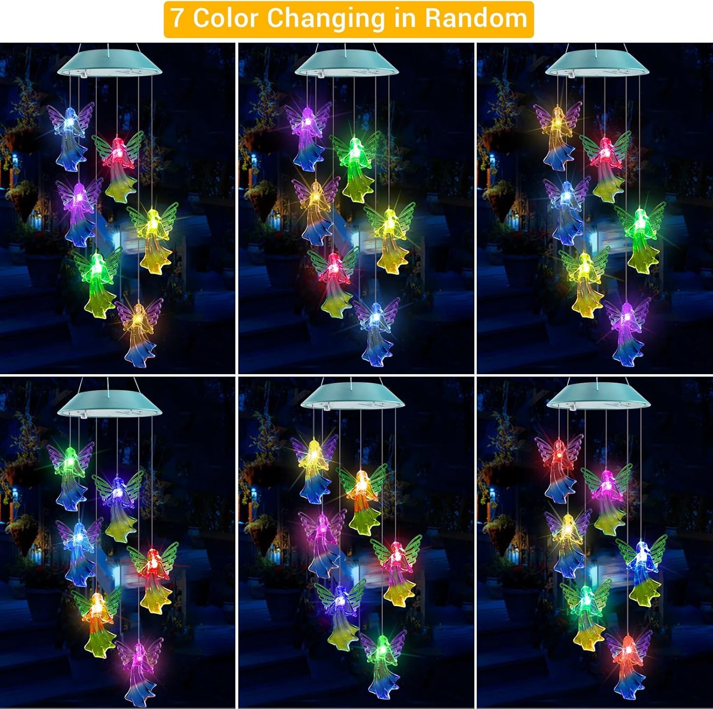 Toodour Solar Wind Chimes, Color Changing Angel Wind Chimes, LED Decorative Mobile, Gifts for Mom