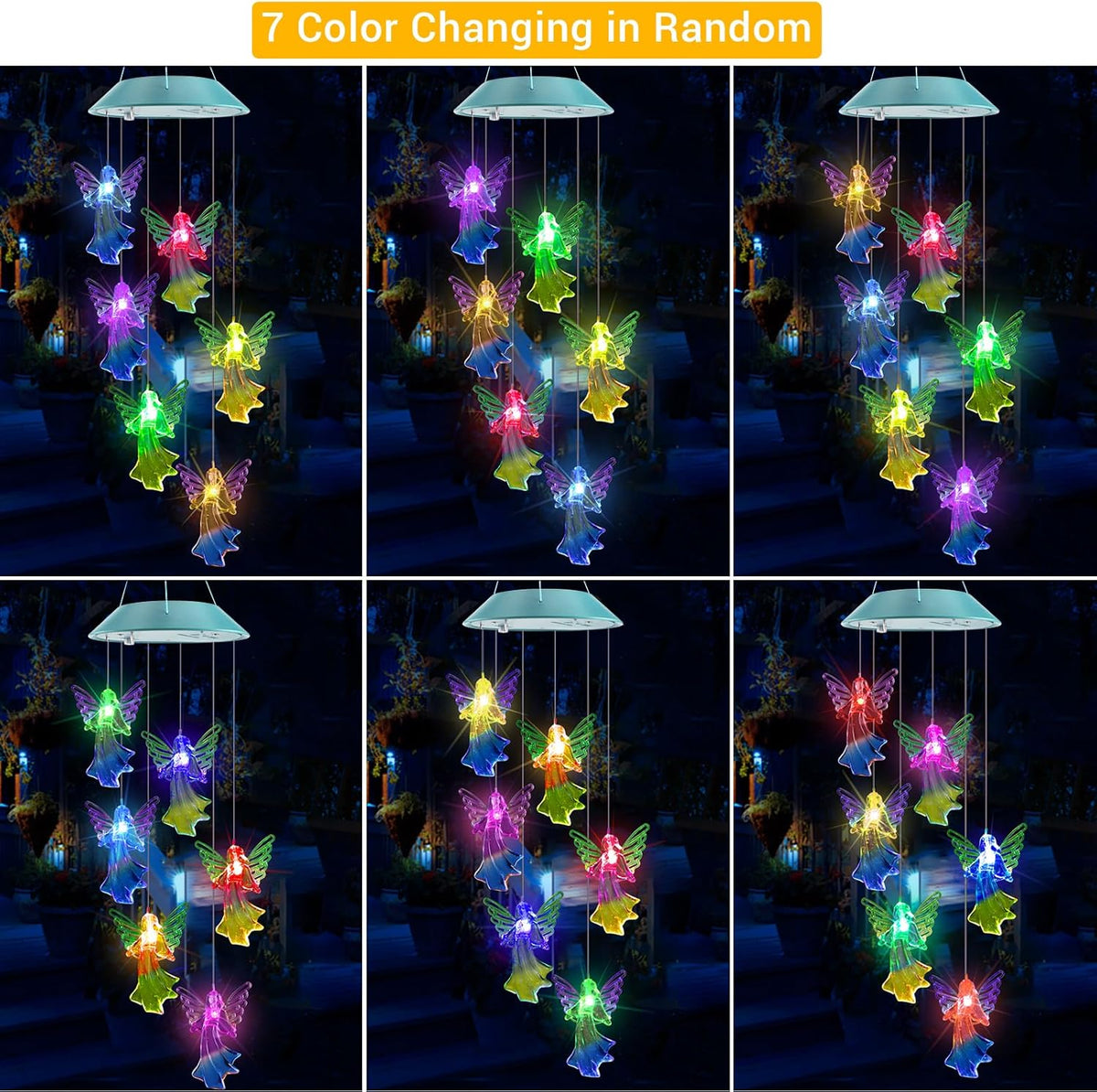 Toodour Solar Wind Chimes, Color Changing Angel Wind Chimes, LED Decorative Mobile, Gifts for Mom