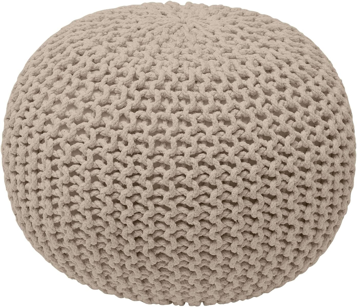 Ornavo Home Pouf Ottoman Foot Rest - 100% Cotton Pouffe - Hand Knitted Cable Braid Cord - Boho