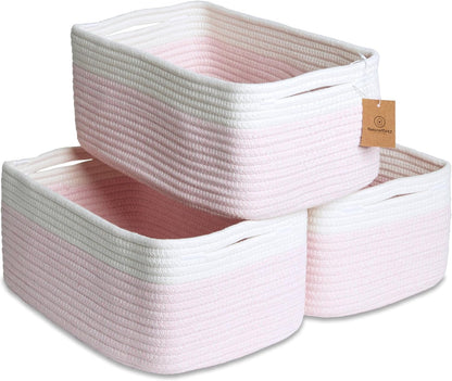 NaturalCozy 13.5”x8.5”x5.5” Rectangle Storage Baskets for Shelves 3 Pack | Cotton Rope Woven Small