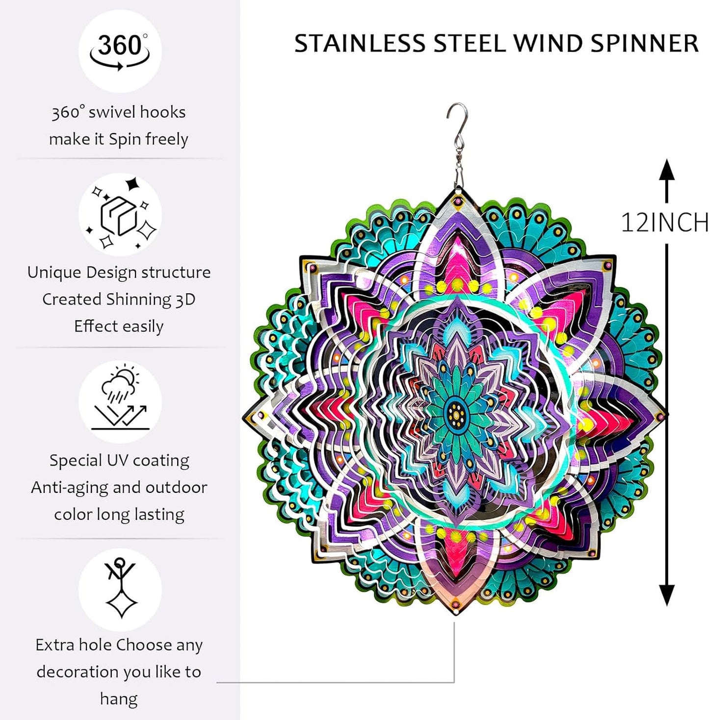Hanging Wind Spinners for Yard and Garden Mandala Purple Star,Kinetic Wind Spinners Outdoor Worth