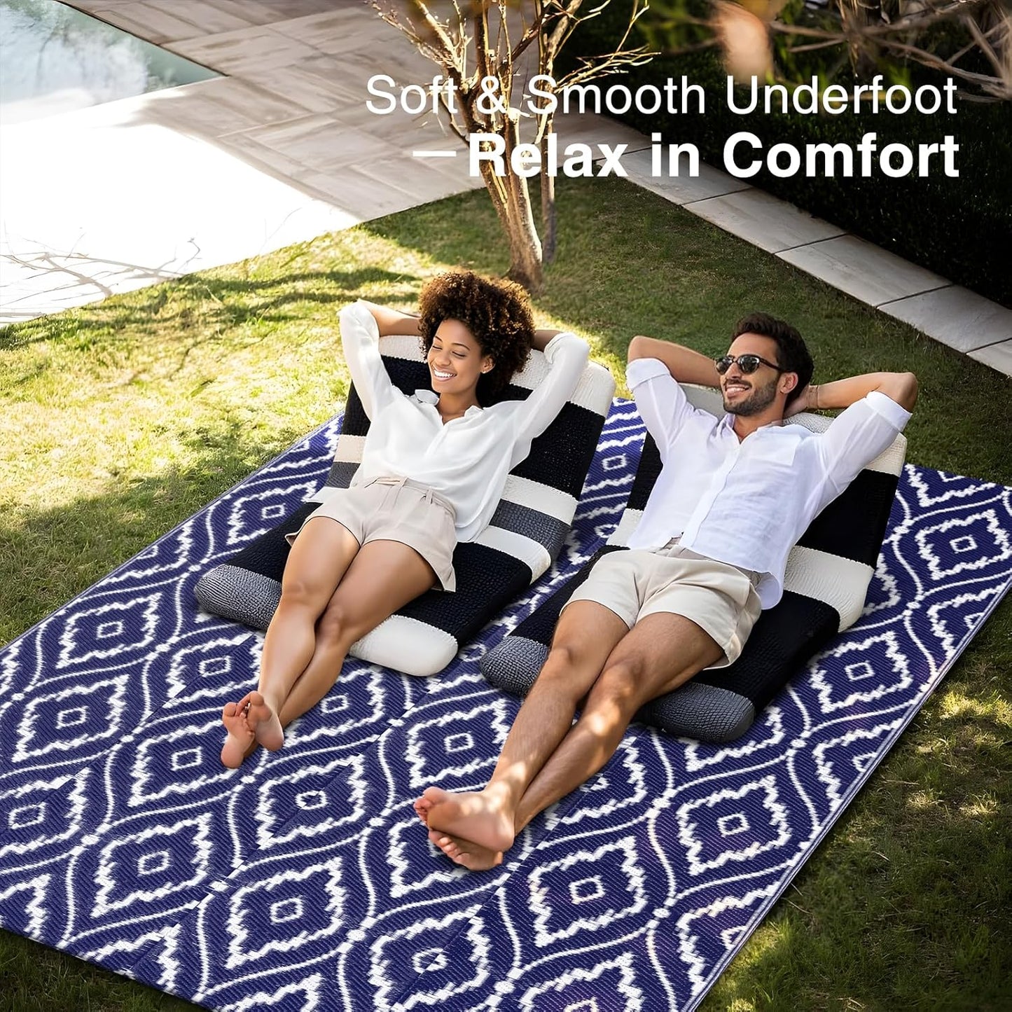 OLANLY Outdoor Rug 5x8 ft Waterproof, Outdoor Plastic Straw Rug with Geometric Pattern Clearance
