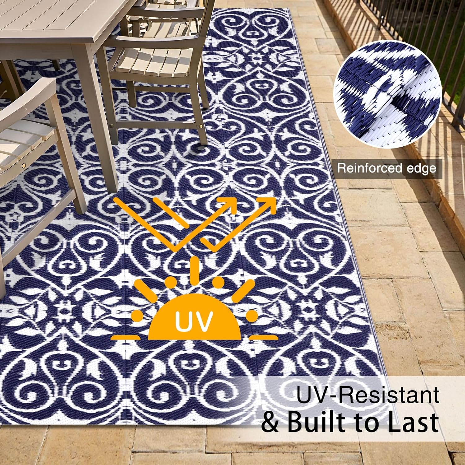 OLANLY Outdoor Rug Waterproof 5x8 ft Clearance, Reversible Outdoor Plastic Straw Rug with Floral