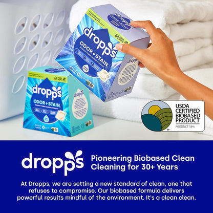 Dropps Odor & Stain Biobased Power Laundry Detergent Pods, Crisp Breeze (64 Pods) - HE Compatible