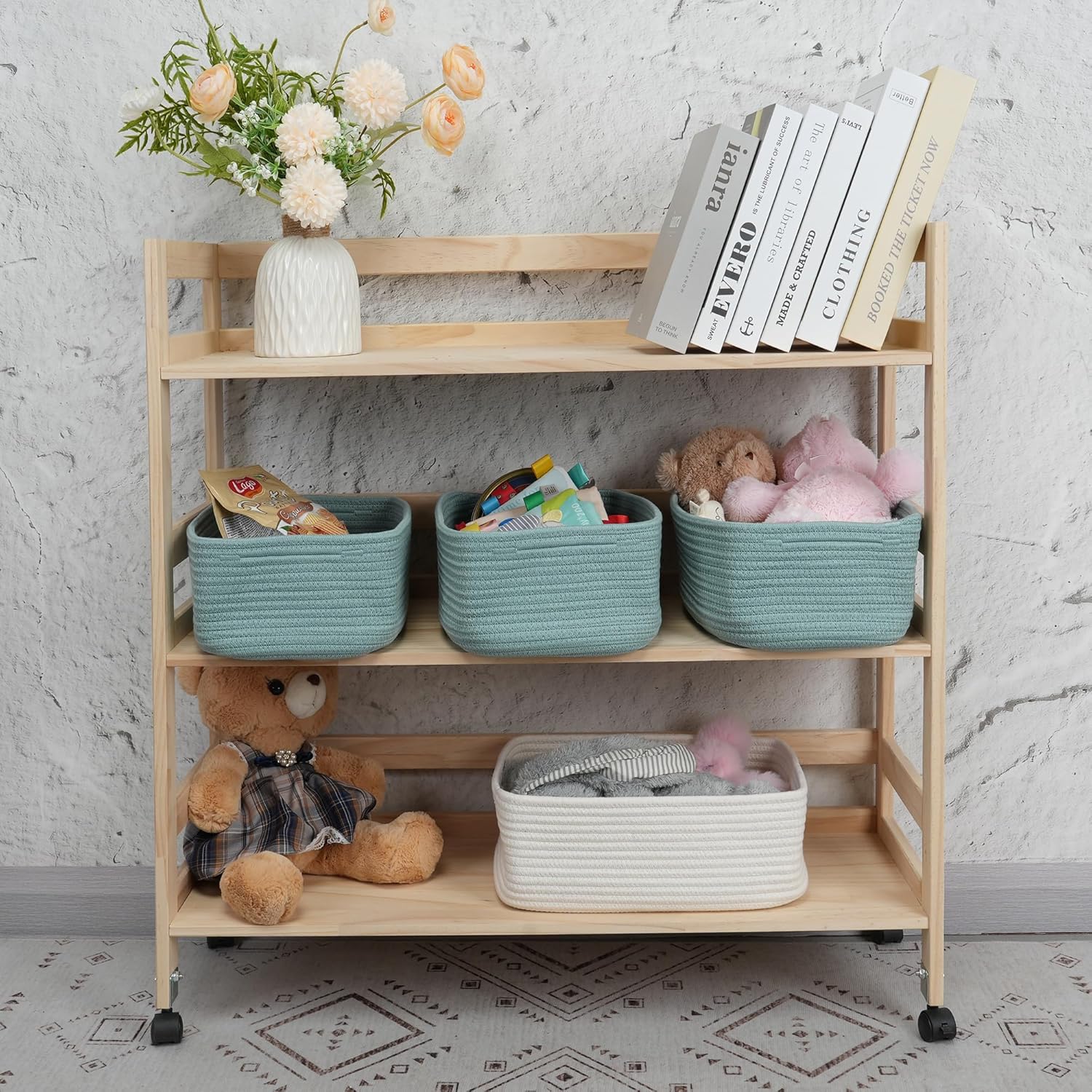 Small Woven Storage Baskets 13“X9”X5“ Decorative Rope Bins for Organizing Shelves, Closets, and