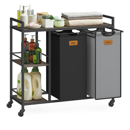 VASAGLE Laundry Hamper with 2 Compartments, 26.4 Gal. (100 L) Laundry Sorter, Rolling Laundry Cart