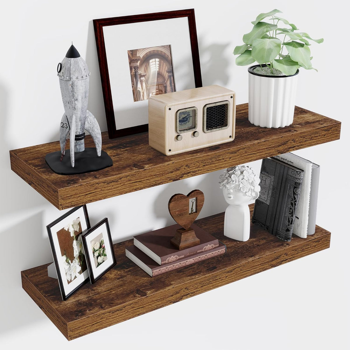 Fun Memories Floating Shelves for Wall, 32 Inch Long Floating Shelves Set of 2, 32 x 10 Wooden