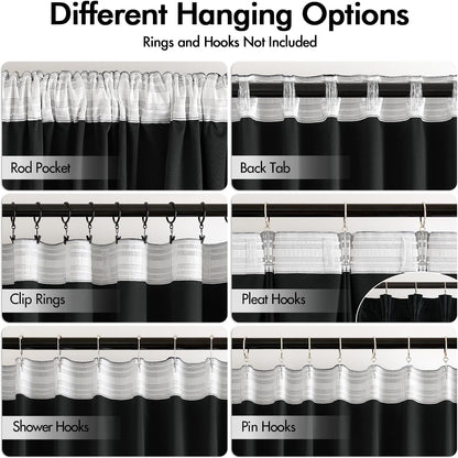 MIULEE Black Velvet Curtains 90 inches Long 2 Panels - Luxury Pinch Pleated Room Darkening Window