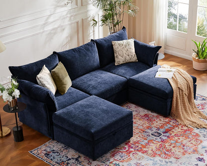 102.6" U Shaped Modular Sectional Sofa, 5 Seater Couch with Storage Ottoman Deep Seat and High