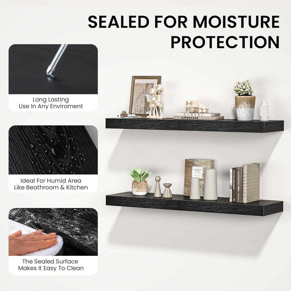 Floating Shelves for Wall, 55"W x 9.3"D x 1.5"H, Long Wooden Wall Mounted Display Shelves with