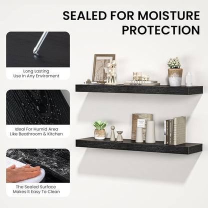 Floating Shelves for Wall, 55"W x 9.3"D x 1.5"H, Long Wooden Wall Mounted Display Shelves with