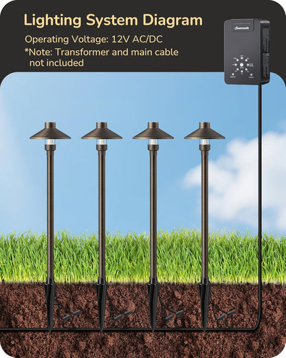 EDISHINE Solid Brass Low Voltage Landscape Lighting, 22" Tall 6" Shade w/ G4 Bulb, 6Pack 12V 350LM