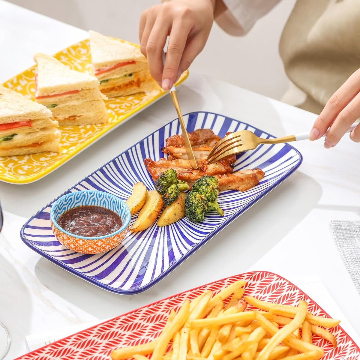 Selamica Ceramic Rectangular Serving Platters Set of 4, 12 Inch Serving Trays/Dishes for Party