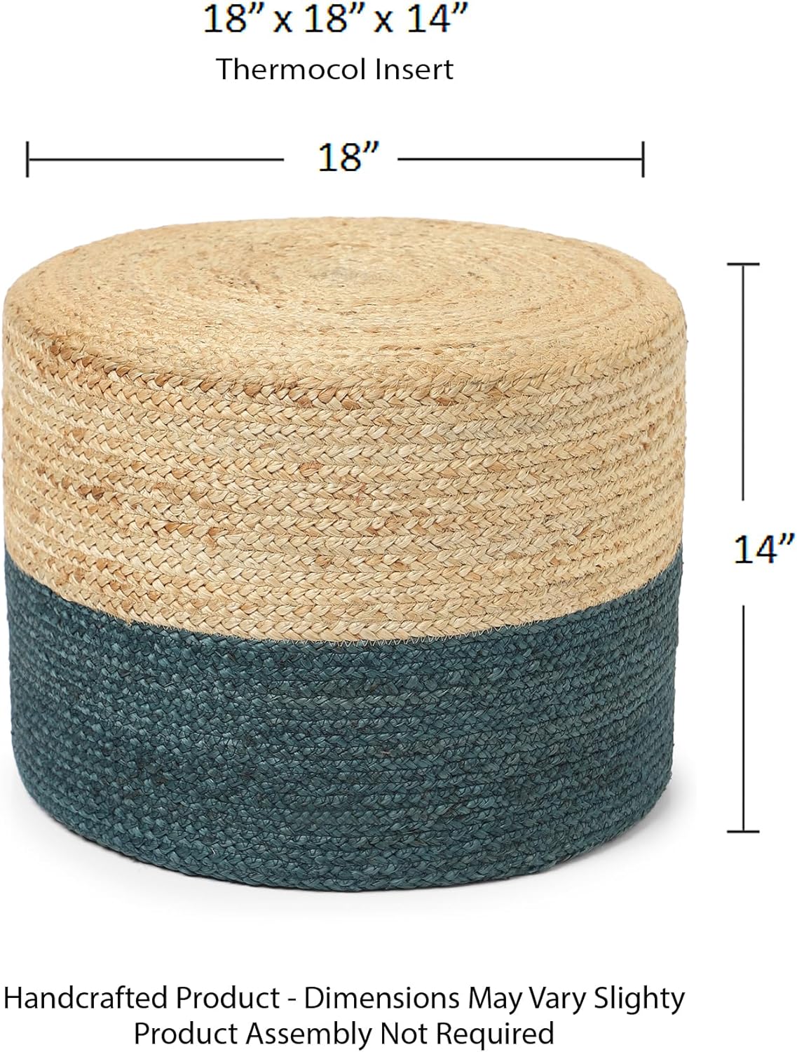 REDEARTH · Cylindrical Pouf Foot Stool Ottoman - Jute Braided Pouffe Poof Accent Sitting Footrest