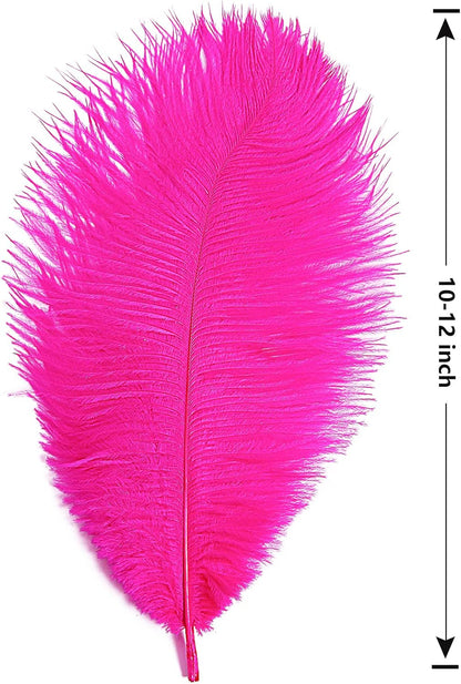 THARAHT Hot Pink Ostrich Feathers 24pcs Natural Bulk 10-12Inch 25cm-30cm for Crafts Wedding Party