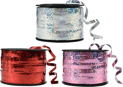BEISHIDA Red Pink Silver Curling Ribbons Balloon String Ribbons - 3 Pack 100 Yards for Gift