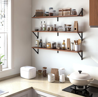 Heimlove Floating Shelves for Wall, 36 Inch Long Wood Floating Bookshelf Set of 3, Wall Mounted