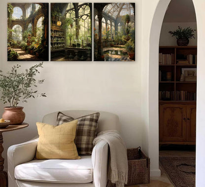 3pcs Framed William Morris Green Plants Canvas Wall Art Medieval Castle Posters Prints Gothictalian