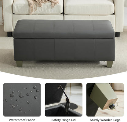 41" Faux Leather Storage Ottoman, Stitch Tufted Rectangle Upholstered End of Bed Storage Bench