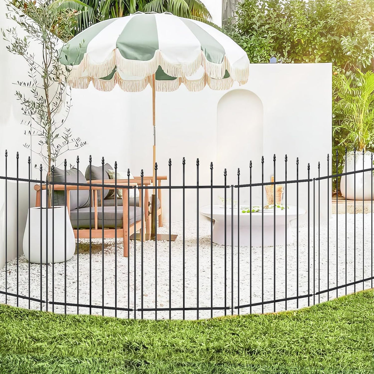 Metal Garden Fence 42 in H x 12 ft L, 6 Panels + 7 Stakes Border Dog Fence Panels Animal Barrier