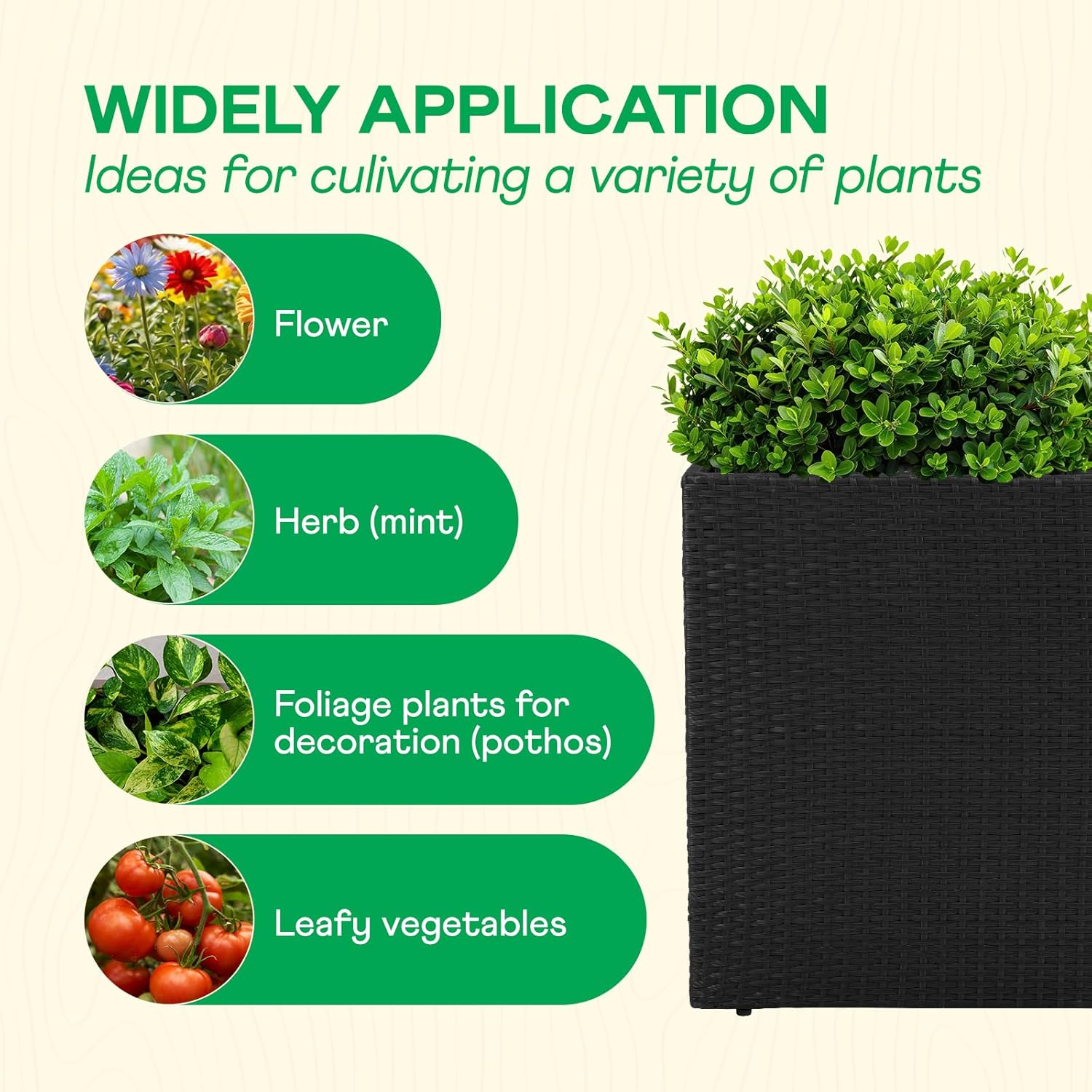 IDZO All Weather Wicker Planter Raised Garden Bed, 24 in Tall Round Rattan Flower Pots, Durable