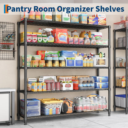 Garvee Storage Shelves, 5-Tier Metal Shelving Units with Wheels, 73" H x 59" W x 17.1" D, 3300 LBS